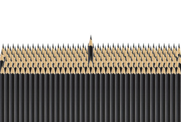 group of black pencil with one standing up isolated on white for education concept.
