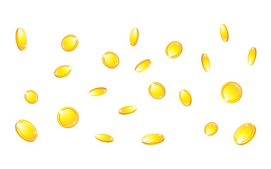 Coins golden falling vector illustration, falling money, flying gold coins, isolated on white background