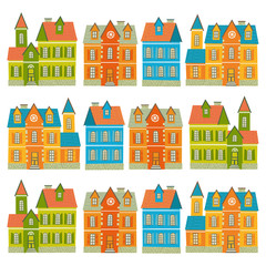 Nice cartoon houses in vector. Flat doodle style.