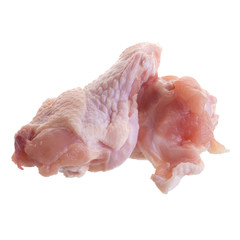 close up raw chicken wings isolated on white background