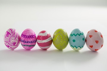 Painted Easter eggs arranged in a row
