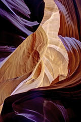 Brilliant colors of underground slot canyon in Ariona