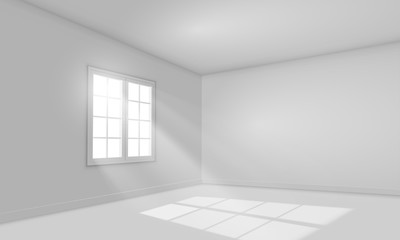 White sunlit empty room template.