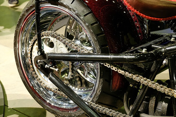 the rear wheel of a motorcycle