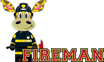 Cute Cartoon Giraffe Fireman