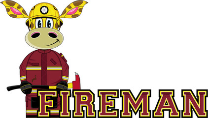 Cute Cartoon Giraffe Fireman