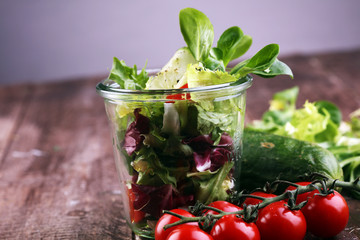 Mixed chef's salad in glass bowl