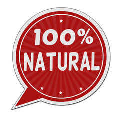 100% natural red speech bubble label or sign