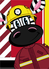 Cartoon Zebra Firefighter - Fireman