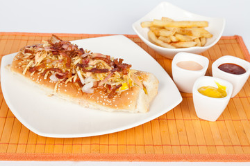 Hot dog made with bacon