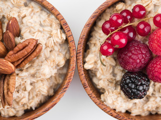 Useful breakfast. Oatmeal with berries and nuts