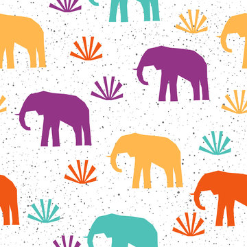 elephant seamless pattern background. Abstract purple, yellow, green, orange colored pattern