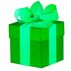 isolated green gift box with green ribbon