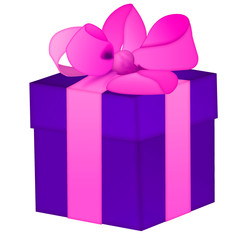 insulated blue gift box with pink ribbon