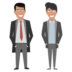 Vector character illustration. Business woman and man in a suit and tie on the white background.
