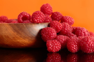 Raspberries in a wood bowl
