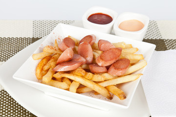 French fries with sausage