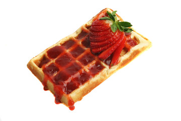 Gofre con mermelada de fresa