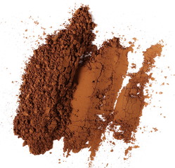 pile cocoa powder isolated on white background, top view