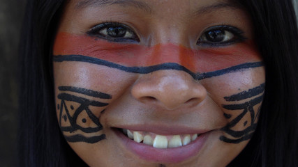 Native Brazilian Girl in a Tupi Guarani Tribe, Brazil