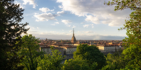 Fototapeta premium Torino panorama with Mole Antonelliana at sunset