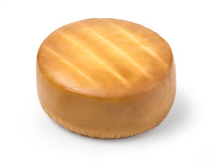 cheese wheel on white
