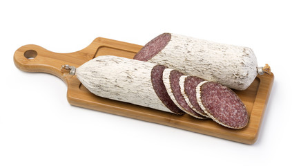 smoked sausage on white