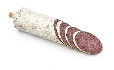 smoked sausage on white background