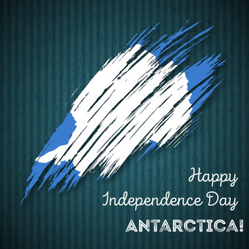 Antarctica Independence Day Patriotic Design. Expressive Brush Stroke in National Flag Colors on dark striped background. Happy Independence Day Antarctica Vector Greeting Card.