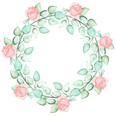 Wreath With Watercolor Light Pink Rose Buds