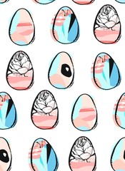 Hand drawn vector abstract creative universal Happy Easter seamless pattern design element with Easter eggs in pastel colors isolated on white background.Spring unusual graphic decoration.
