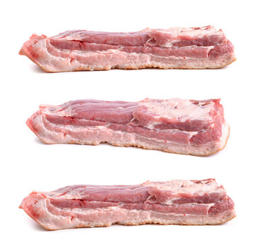 Pork belly cut, shows layers of muscle and fats.