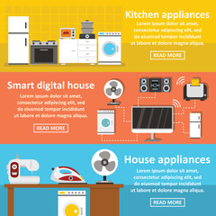 House appliance banner horizontal set, flat style