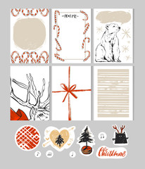 Hand made Christmas Set with Cards,Notes,Stickers,Labels,Stamps,Tags with winter and christmas Illustrations and Wishes.Template for Greeting Scrap booking,Congratulations,Invitations,journaling