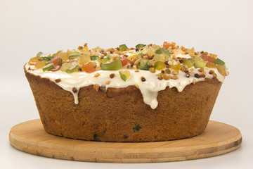 Candied fruit cake. Traditional dessert at parties.