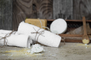 SPA composition on wooden background