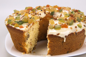 Candied fruit cake. Traditional dessert at parties.