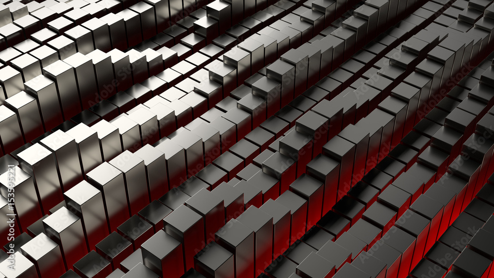 Poster 3d render abstract metallic background illustration. metal rectangles. geometry primitives with rand