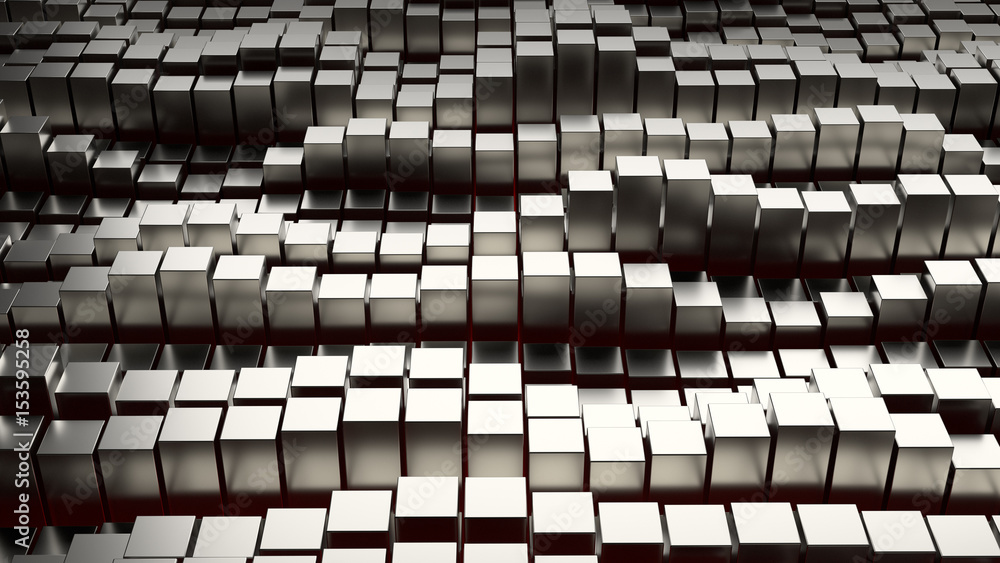 Poster 3d render abstract metallic background illustration. metal rectangles. geometry primitives with rand