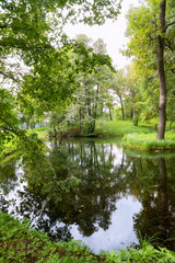 A picturesque view in Gatchina Palace Park on the beautiful nature and architecture.