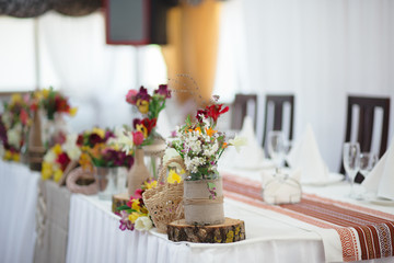 Fototapeta na wymiar Wedding table decoration elements for a nice lovely banquet