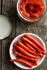 Pickled chili peppers.