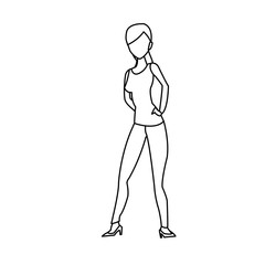 beauty woman standing shopping concept outline vector illustration