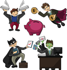 office workers in the form of superheroes, with superpowers work