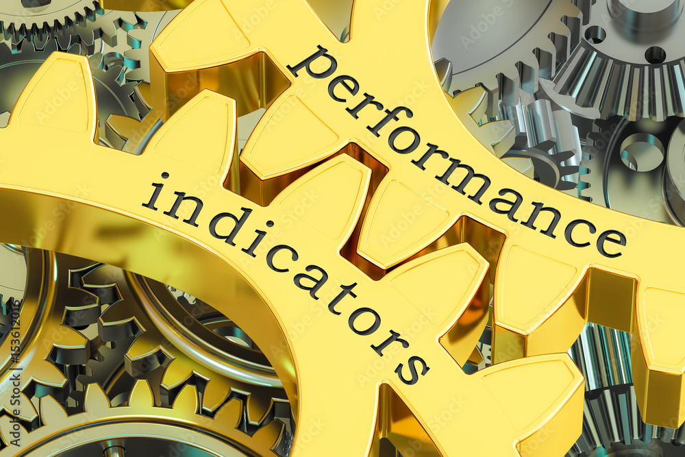 Poster performance indicators concept on the gearwheels, 3d rendering