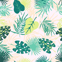Fototapeta na wymiar Seamless Pattern with Tropical Leaves. 