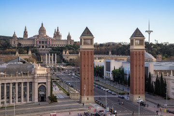 Naklejka premium Plac Espanya w Barcelonie i Pałac Narodowy
