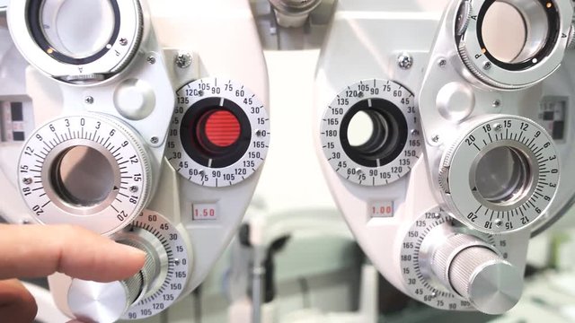 Closeup view of eyecare gradation machine, sliding camera