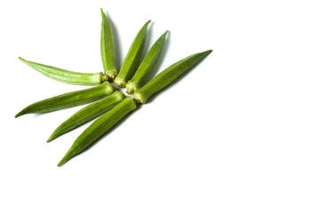 A fresh green okra isolated over white background