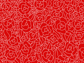 Red flowers doodle pattern background - 153622837